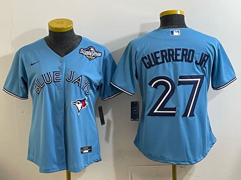 Women 2025 Toronto Blue Jays #27 Guerrero jr Light blue Game Nike MLB Jersey style 002->women mlb jersey->Women Jersey